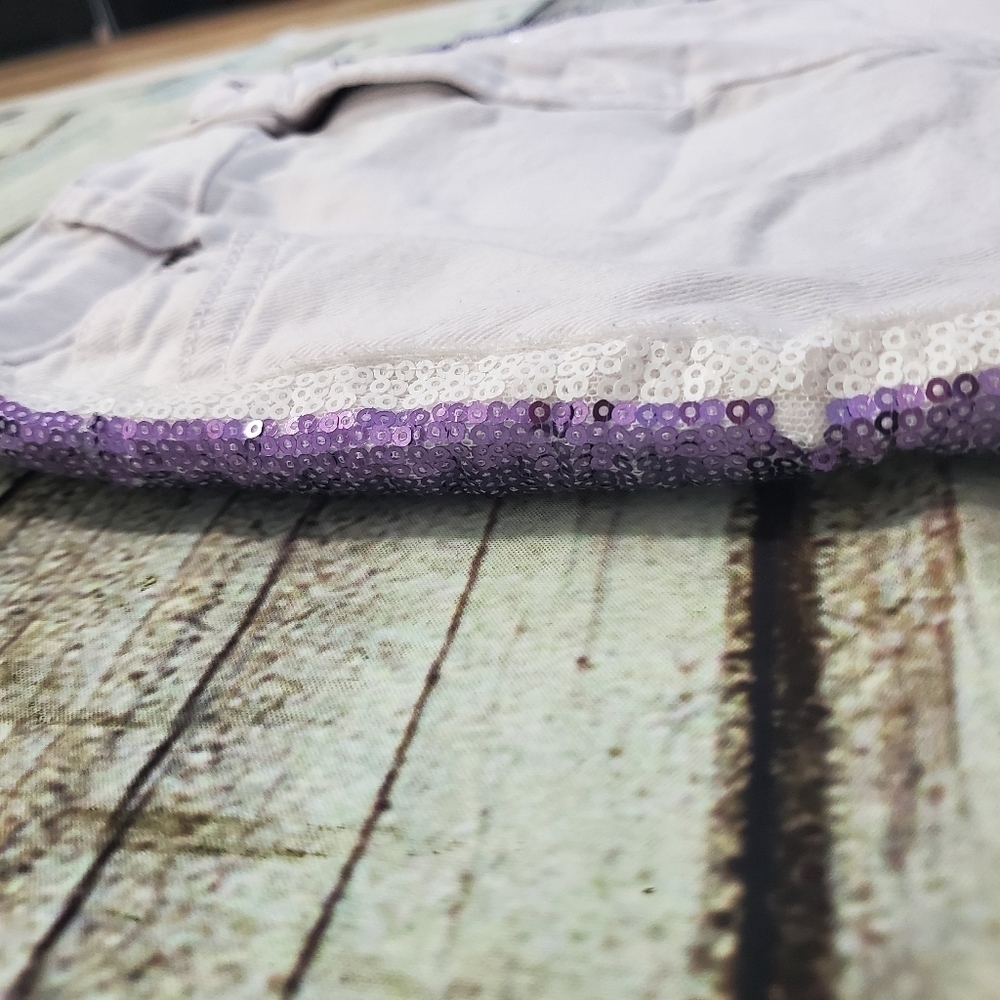 Kidpik Denim White with Purple Sequin Stripe Skirt - Picture 5 of 10